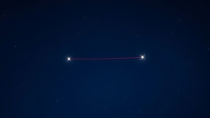 threads. Two distant stars connected by subtle red threads in a deep blue minimalist night sky. STEM education sheets, lab safety posters, designed for STEM education and laboratory safety posters.