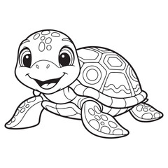 Coloring page outline of a cute turtle vector