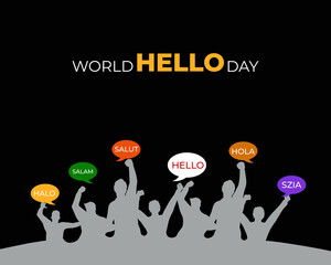World Hello Day. 21 November. Holiday concept. Template for background with banner, poster and card. Flat illustration. Jpeg format.