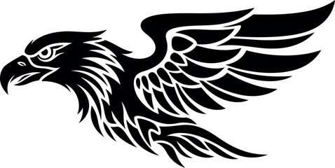 Stylized Tribal Eagle Head with Wings Silhouette