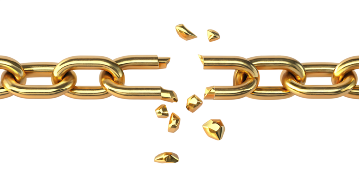 gold golden chain breaking isolated on white background, png, ai generated - Powered by Adobe