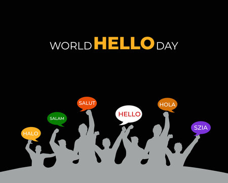 World Hello Day. 21 November. Holiday concept. Template for background with banner, poster and card. Flat illustration. Jpeg format.