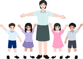 Illustration of theacher with students