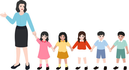 Illustration of theacher with students