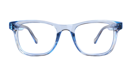 Clear eyeglasses with blue accents isolated on transparent background