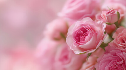 Beautiful pink roses in soft focus showcasing delicate petals and fresh blooms