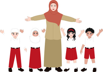 Illustration of theacher with students