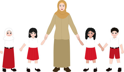 Illustration of theacher with students