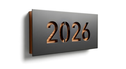 A stylish 2026 sign isolated on white background, featuring a modern design and clean aesthetic