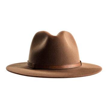 Brown fedora hat isolated on transparent background