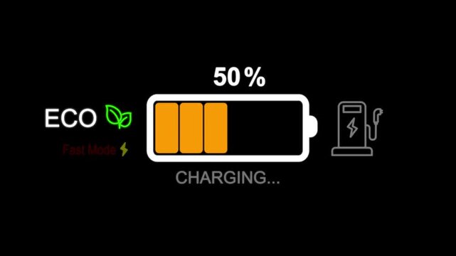 EV icon fast mode charging gauge front view dashboard display technology fast and quick high voltage system Futuristic interface simple.