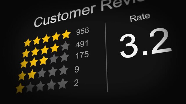 Positive feedback on webpage about customer service, product review or quality rating customer reviews, stars scoring count number.