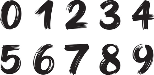 Brush stroke numbers set 0-9 hand drawn textured vector