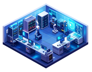 Futuristic Tech Innovation Lab – Creative Science Workspace PNG