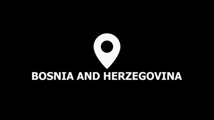 White location pin icon with the word BOSNIANDHERZEGOVINA on a black background Bosnia and Herzegovina