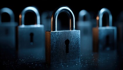 Fototapeta premium Protect Your Information: Lock Mark Cybersecurity Measures To Secure Data And Prevent Cyber Attacks And Viruses From Hacking Your System.