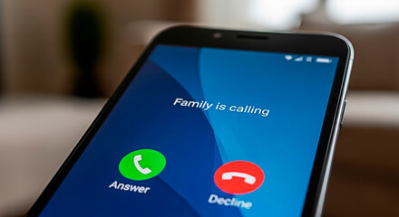 Smartphone screen display incoming family call concept.