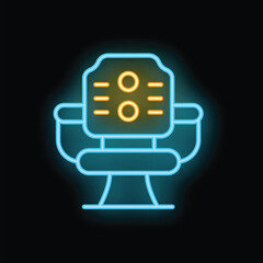 Bright neon office chair glowing on a dark background, perfect for any project about office work