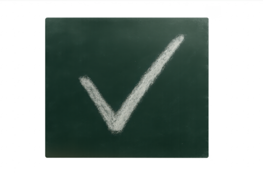 Green chalkboard displaying white chalk check mark symbol