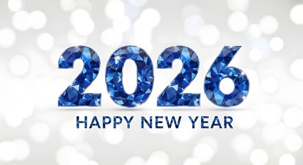 2026 blue ruby text effect isolated on a white bokeh  background, Happy New Year banner, 2026 New Year Year Celebrating