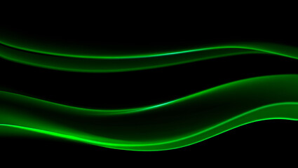 Abstract green glowing lines on a black background, creating a sense of movement and energy.