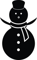Snowman winter season character with hat and scarf black silhouette isolated on transparent background