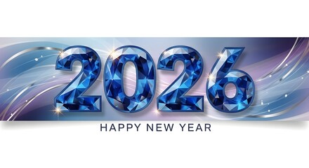 2026 blue ruby text effect isolated on a white background, Happy New Year banner, 2026 New Year Year Celebrating