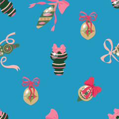 Seamless Pattern of Vintage Christmas Ornaments. Design for fabrics, textiles, wallpaper, packaging