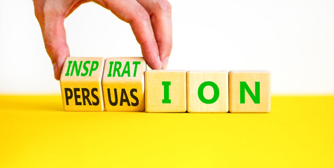 Persuasion or inspiration symbol. Concept words Persuasion and Inspiration on wooden cubes....