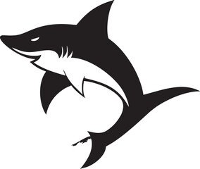Stylized black and white illustration of a shark leaping from water