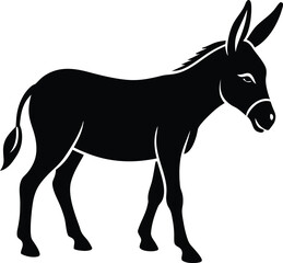 Donkey standing side view silhouette isolated on transparent background farm animal illustration for stable or nature designs