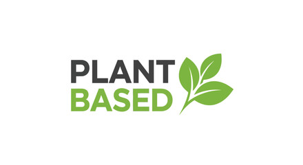 Plant Based logo with green leaves on a white background.
