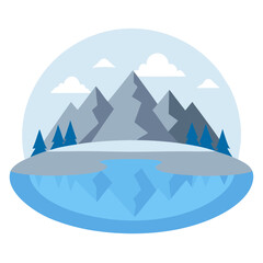 Fototapeta premium Flat design winter lake illustration with mountains and soft reflections scalable vector graphic