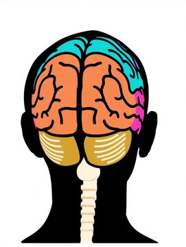 Medical visualization of brain structure with lobes and sulci outlines