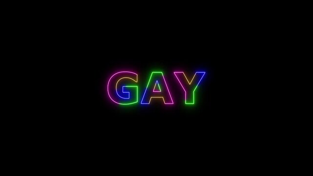 GAY colored text. Laser vintage effect. Infinite loadable, 4 ti neon color , neon sign glowing against a black background wk video.