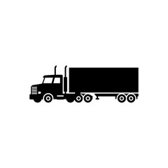 Black Silhouette Icon of Semi Truck Trailer for Logistics App