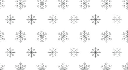 A repeating pattern of stylized snowflakes in a grid on a white background, perfect for winter designs and seasonal themes.