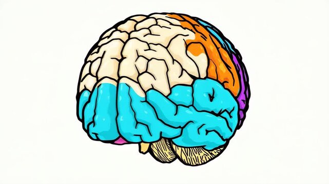 Educational brain diagram with highlighted lobes and clear black outlines