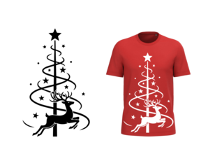 Festive Reindeer and Stylized Christmas Tree t shirt design