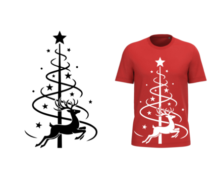 Festive Reindeer and Stylized Christmas Tree t shirt design