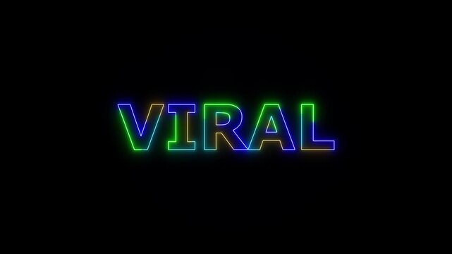VIRAL colored text. Laser vintage effect. Infinite loadable, 4 ti neon color , neon sign glowing against a black background wk video.