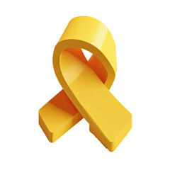 3D rendered, bright yellow ribbon symbol against a stark black backdrop; simple, elegant design