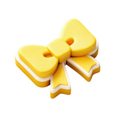 A vibrant, layered 3D bow rendered in bright yellow with contrasting white and orange accents