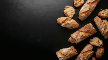 Artisanal Crusty Bread Top-Down | Fresh Baked Loaves, Rustic Bakery, Food Styling, Minimalist Composition