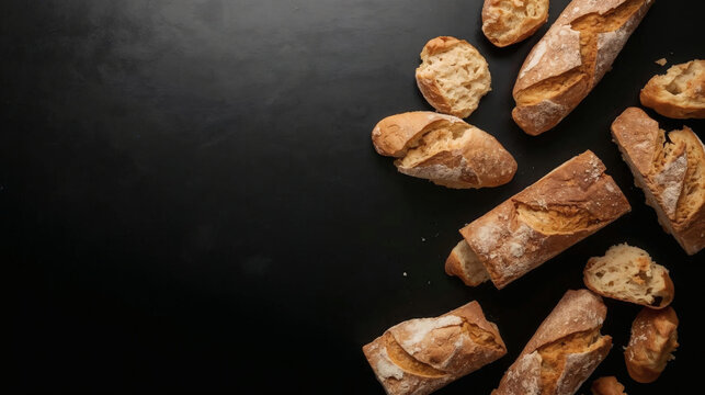 Artisanal Crusty Bread Top-Down | Fresh Baked Loaves, Rustic Bakery, Food Styling, Minimalist Composition