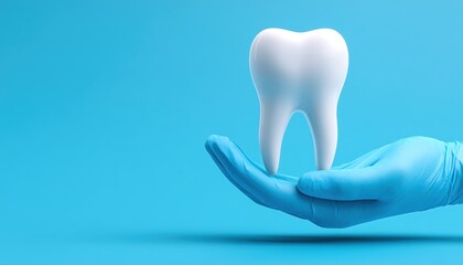 Hand Wearing A Medical Glove Holding A Large Tooth. The Hand Is Shown Up Close With A Detailed Focus On The Tooth.