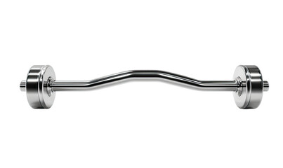 Shiny chrome curved barbell with weight plates, perfect for strength training and fitness workouts