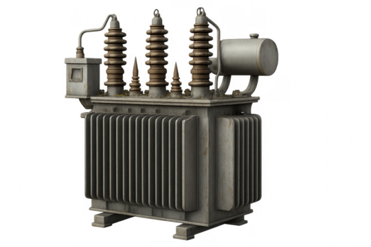 Old industrial electricity transformer managing high voltage