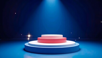 Dramatic spotlight podium with patriotic colors for awards or ranking.