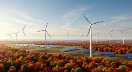 Renewable Energy Park in Autumn Landscape